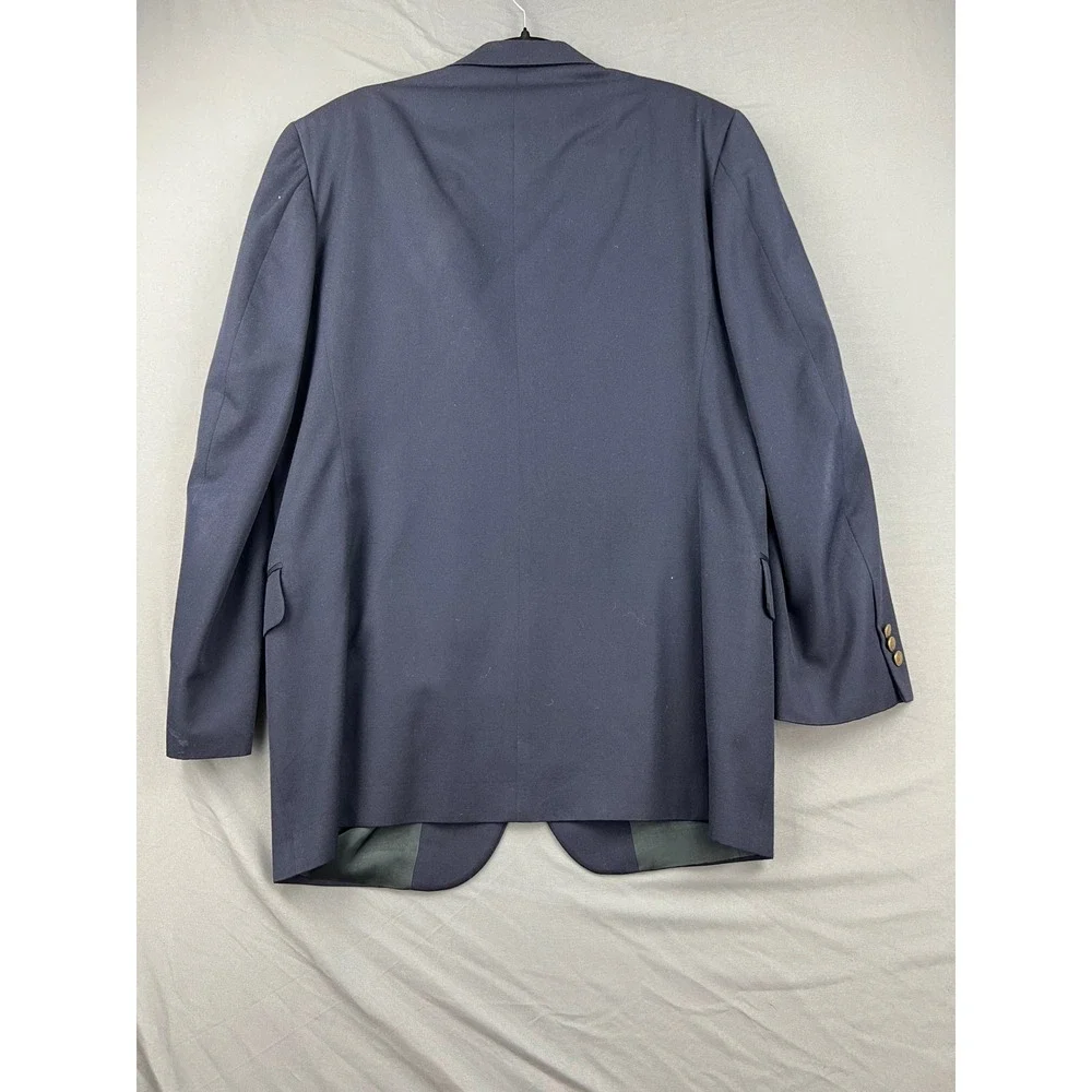 Oscar de la Renta Blazer Mens 42L Navy Blue Wool Sport Coat Crest Button Good
